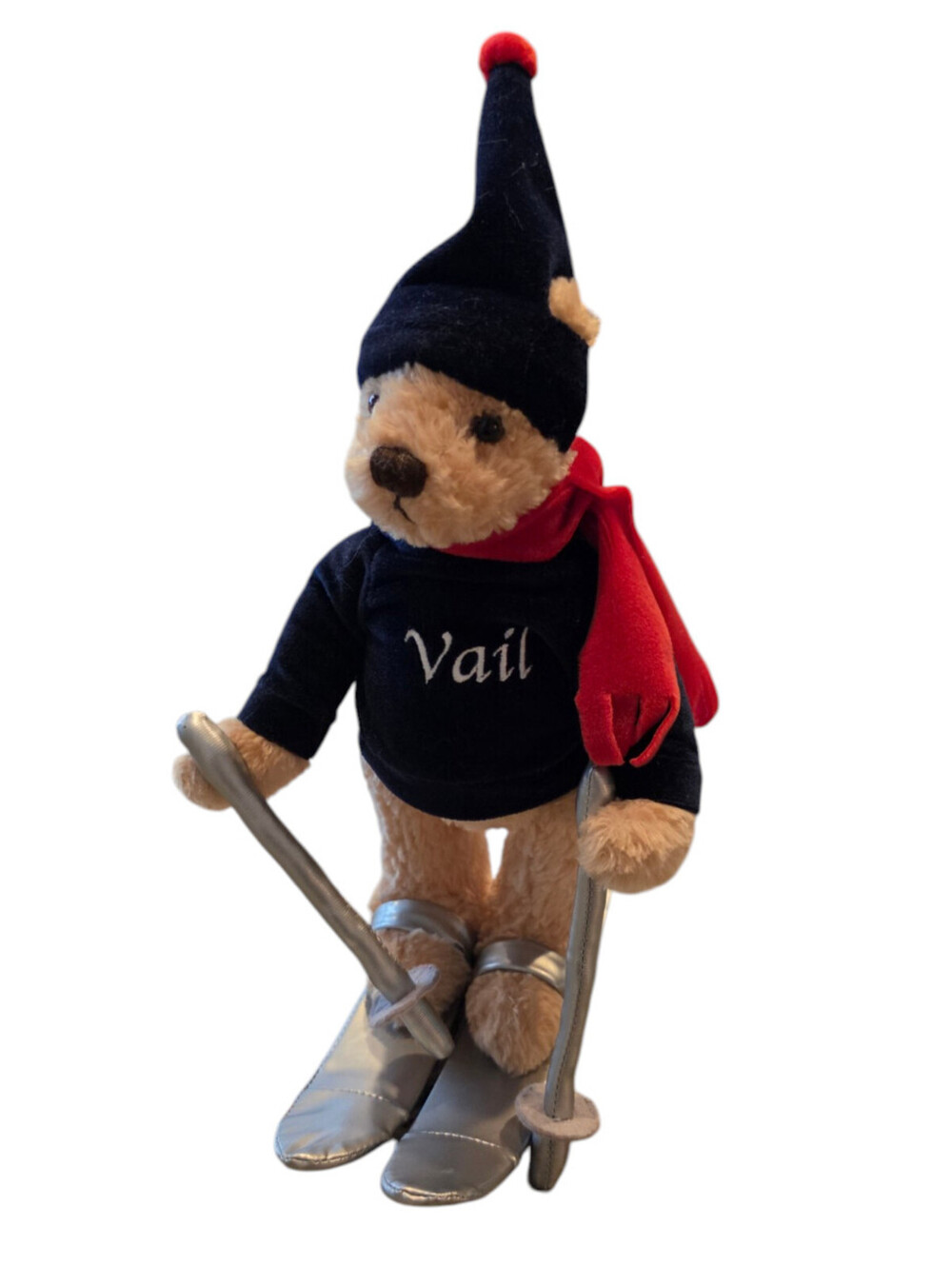 Vintage 1990s Vail Colorado Plush Teddy Bear Standing Skis in Sweater Mountain